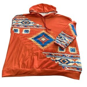 NWT Lanaoree Women’s L/XL Aztec Southwestern Hoodie Orange NEW Western County